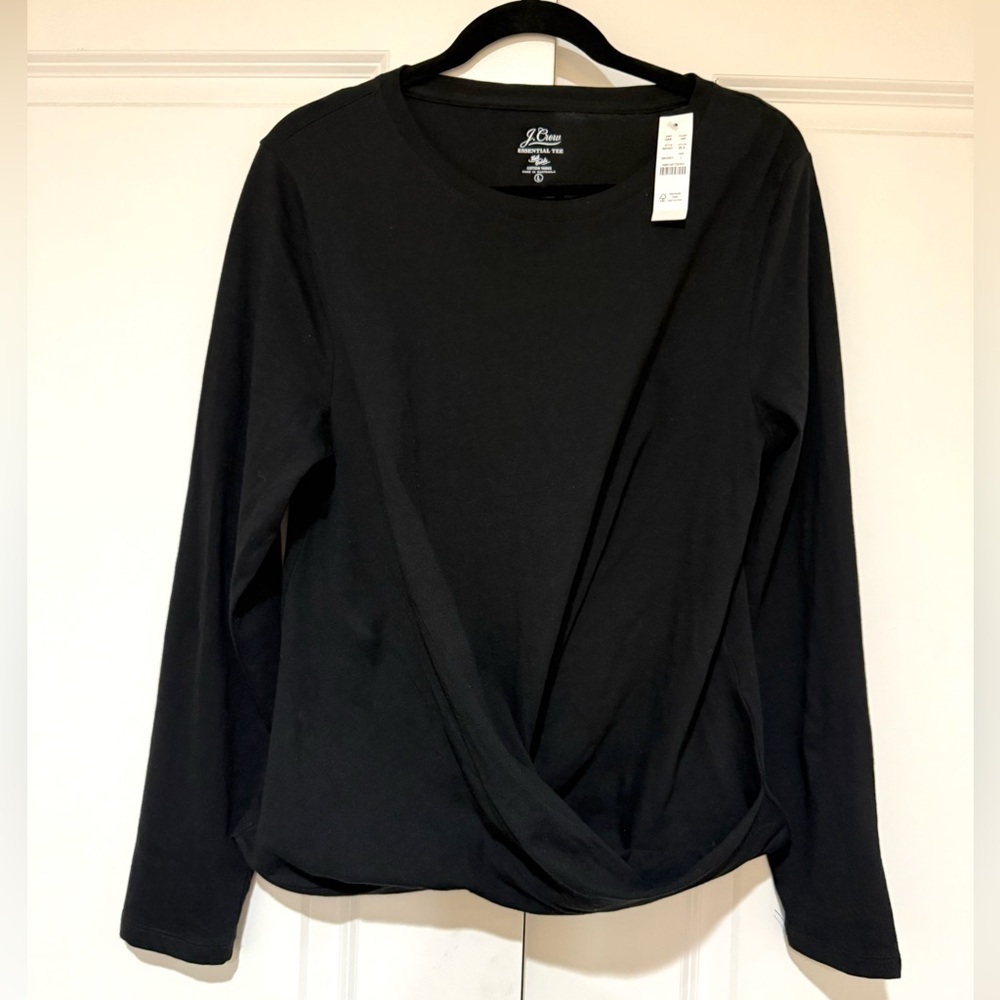 NWT J. Crew Black Broken In Jersey Twist Front Long Sleeve Women's Tee